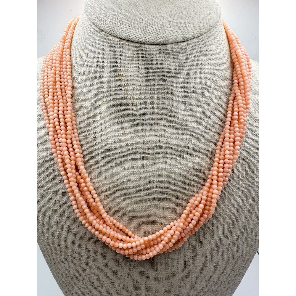 Vintage Gold Over Sterling Silver Multistrand Salmon Coral Bead Necklace 19”